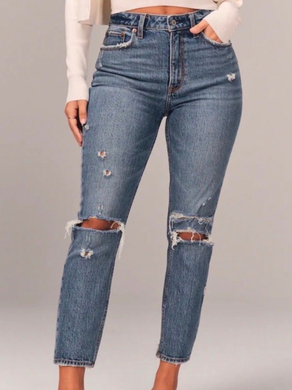 Abercrombie The Mom High Rise Curve Love Distressed Jeans
